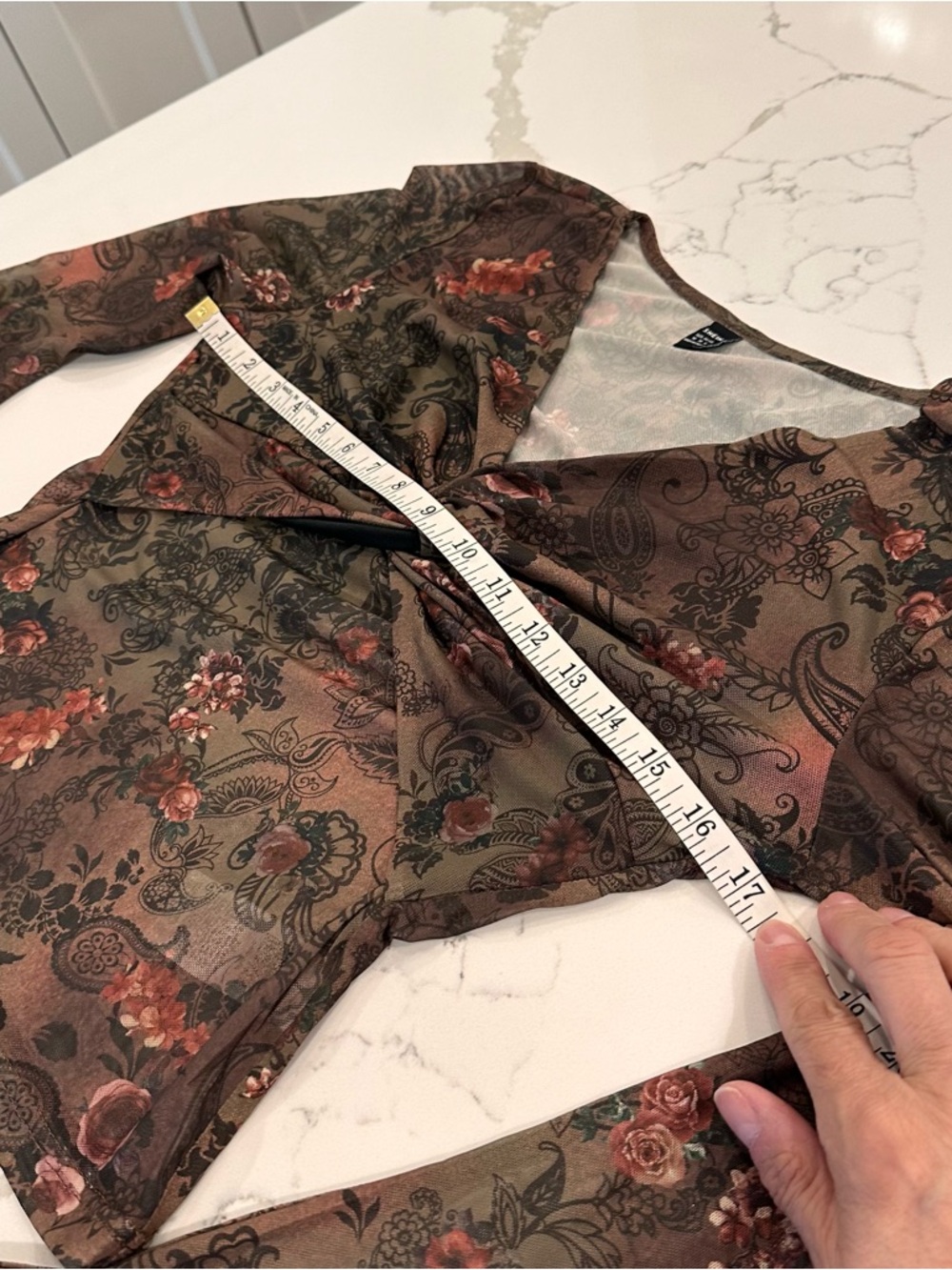 Shein Floral Paisley Y2K Sheer Mesh Top M Bell Sleeves Flare Forest Fairy Goblin - Picture 8 of 10